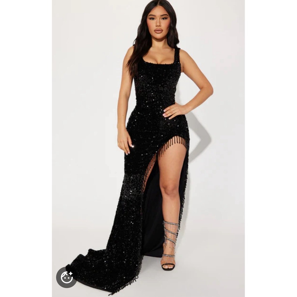 NWT Fashion Nova Luxe Womens Lana Sequin Black Event Gown Dress Size M